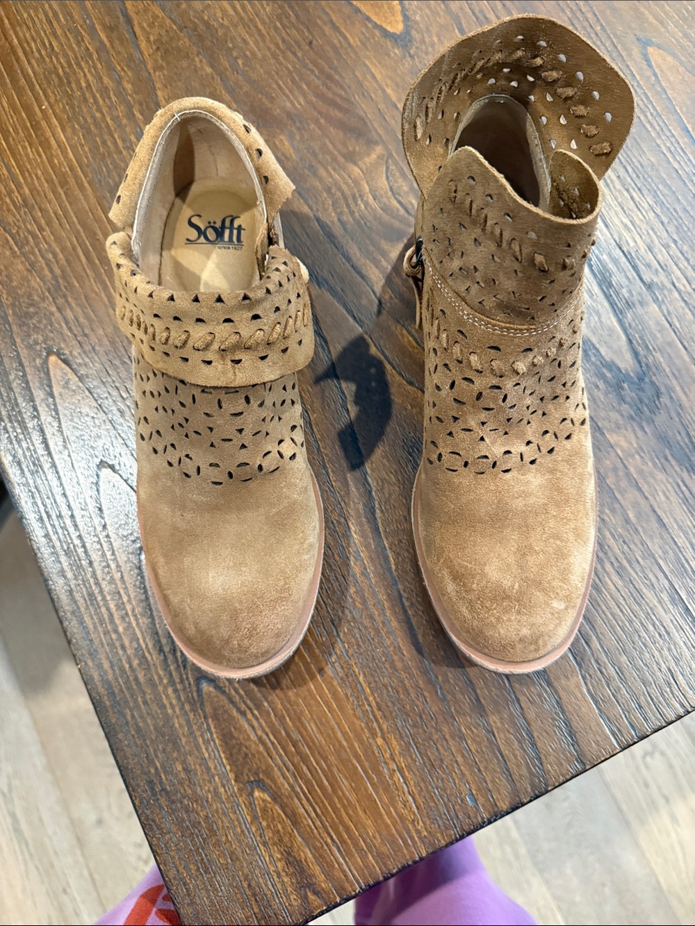 Söfft Brown Suede Perforated Ankle Booties